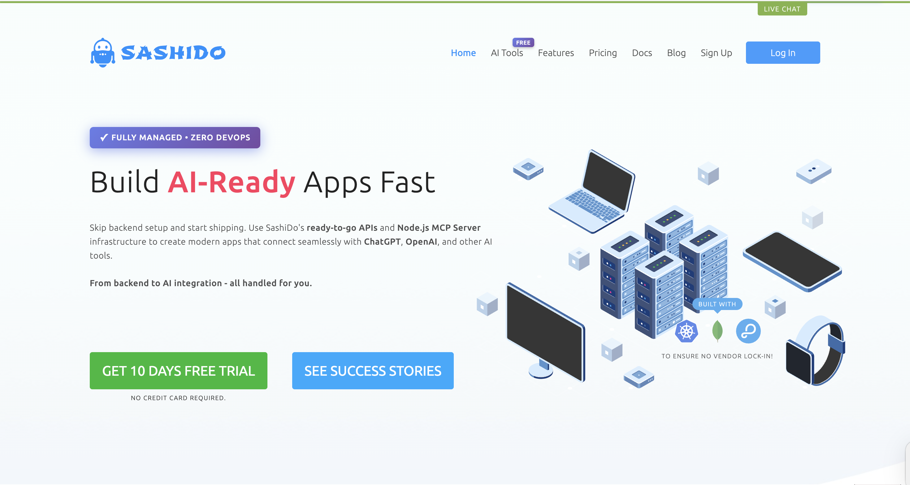 SashiDo Landing Page
